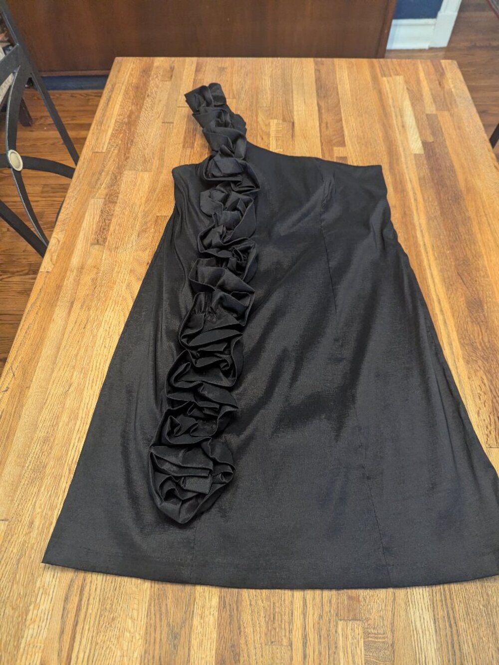Sexy Black One Shoulder Ruffle Over the Shoulder and Down Front Party Dress 1x